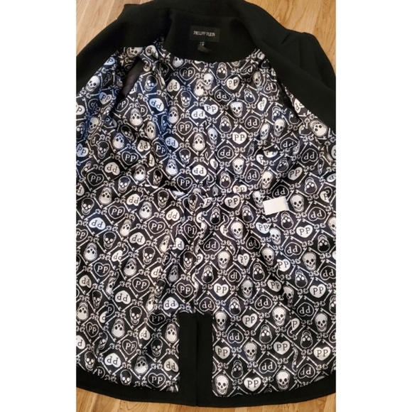 Philipp Plein Black Skull linning Fitted Single Button Coat Small - Picture 6 of 13
